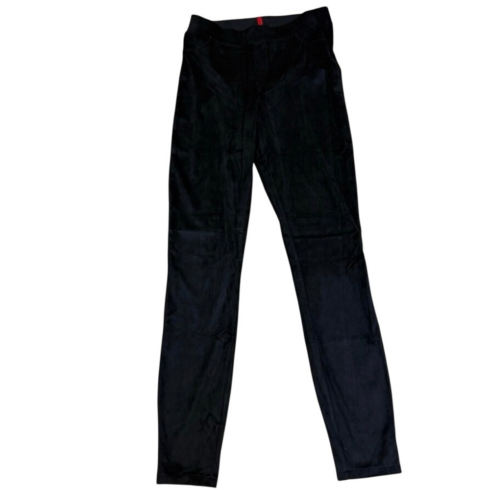 SPANX Faux Suede Velvet Leggings Women Small Black High Rise Pull On Pants